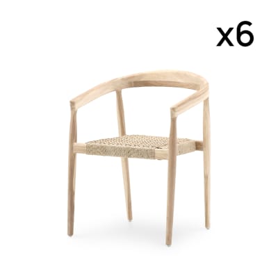 Pack 6 fauteuils de jardin empilables en teck et rotin synthétique