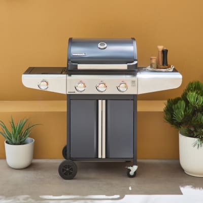 Barbecue gaz anthracite 3 brûleurs + 1 feu latéral