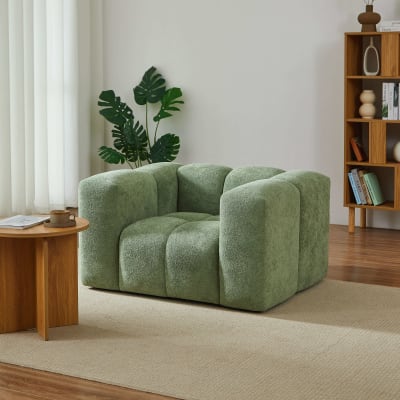 Fauteuil fixe 1 place tissu vert olive
