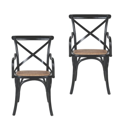 Lot de 2 fauteuils bridge en bois massif et cannage l62 cm