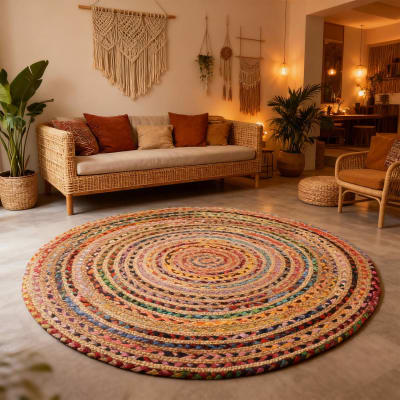 Tapis rond en jute pour grand salon, tissé main, rouge ø200 cm