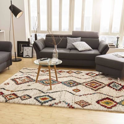 Tapis berbère 160 x 230 cm, motif berbère, blanc rouge bleu, pliable