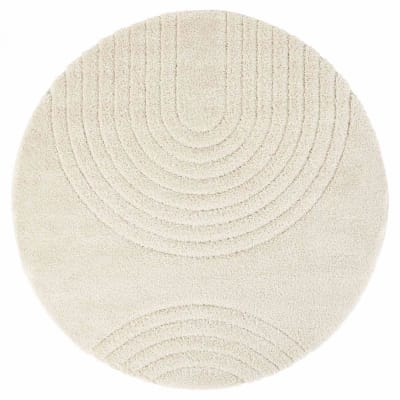 Tapis rond 160 x 160-rond cm, forme ronde, motif rond, ecru, pliable