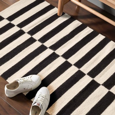 Tapis kilim 160 x 230 cm, laine noble, géométrique, blanc