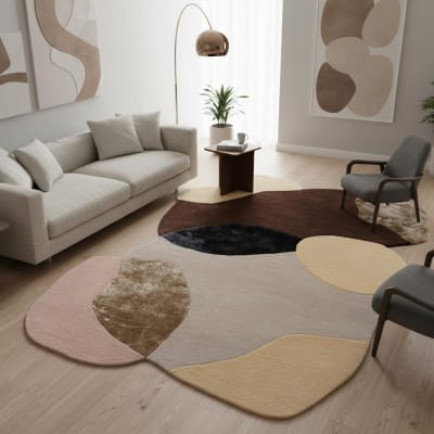 Tapis chambre 120 x 170 cm, forme originale, laine noble, abstrait