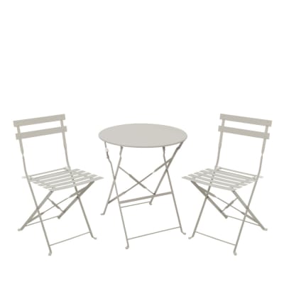 Table de jardin pliante ronde bistrot et 2 chaises en métal - beige