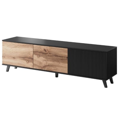 Meuble TV contemporain noir et aspect chêne wotan 180cm