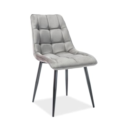 Chaise design velours de polyester gris et pieds noirs