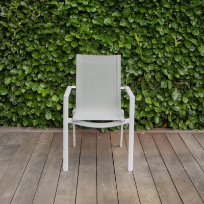 Fauteuil de jardin en aluminium blanc et textilène gris 57x61x87cm