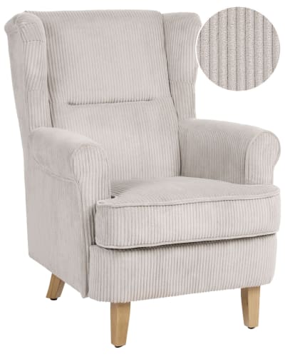 Fauteuil à oreilles velours côtelé beige clair