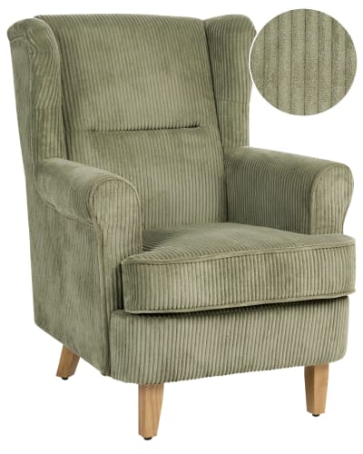 Fauteuil à oreilles velours côtelé vert
