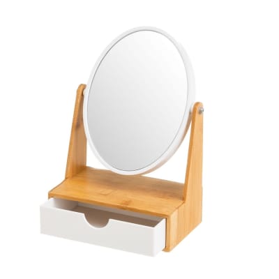 Miroir avec tiroir à bijoux en bambou