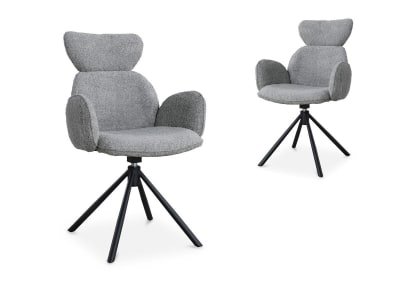 Lot de 2 chaises pivotantes accoudoirs tissu effet peau de mouton gris