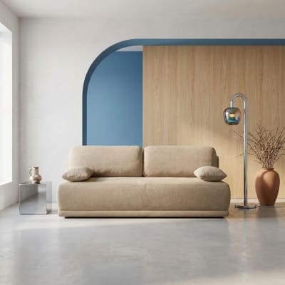 Banquette convertible 3 places tissu chenille taupe