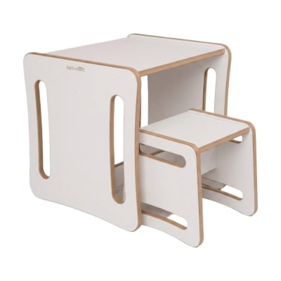 Table et chaise 2-en-1 pour enfant en bois blanc