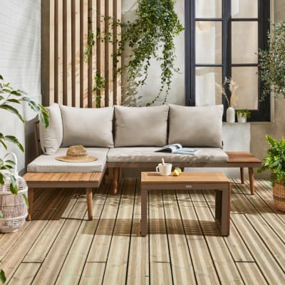 Salon de jardin modulable 4 places marron et beige