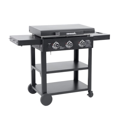 Plancha gaz 3 brûleurs acier inoxydable 12kw avec chariot noir
