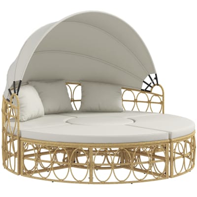 Salons de jardin en polyrotin avec toit pliable & table blanc