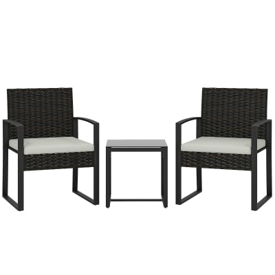 Salons de jardin en polyrotin et acier avec 2 chaises et table gris