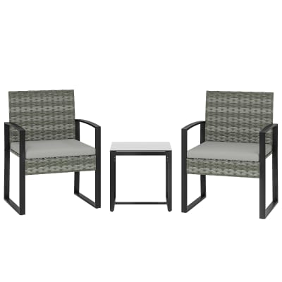 Salons de jardin en polyrotin avec 2 chaises & table gris clair