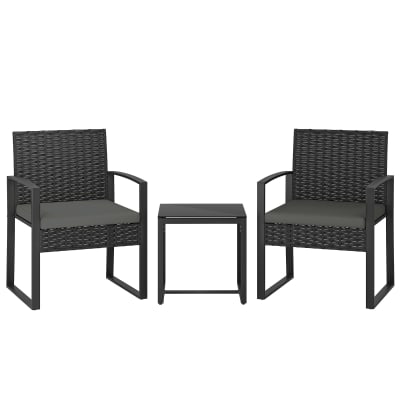 Salons de jardin en polyrotin avec table et 2 chaises gris foncé