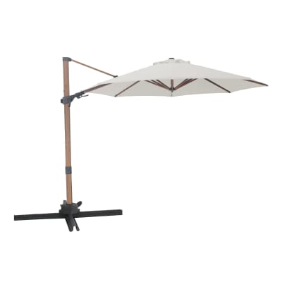 Parasol déporté rond, aspect bois/beige, aluminium, ø 300 cm