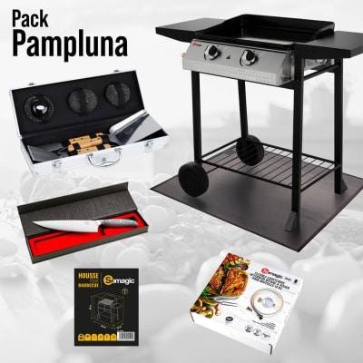 Plancha gaz 2 brûleurs sur chariot avec 5 accessoires