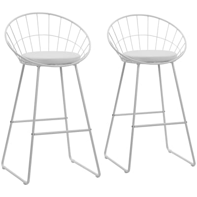 Lot de 2 tabourets de bar 75cm en métal blanc et coussin blanc