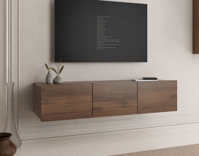 Meuble tv modulable 150 cm   3 portes  effet noyer