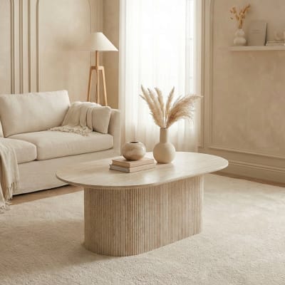 Table basse ovale en céramique beige 120 cm