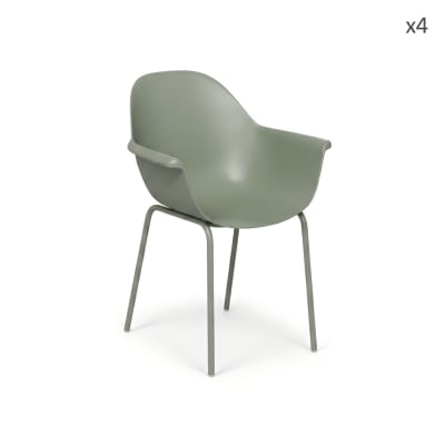 Set de 4 chaises de jardin vertes avec accoudoirs