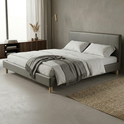 Lit en simili cuir gris avec tête de lit 160x200cm