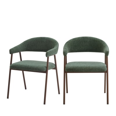 2 fauteuils de table en tissu piètement effet bois foncé vert foncé