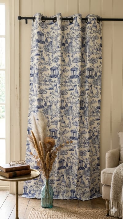 Rideau toile de jouy traditionnelle bleu 140x240cm