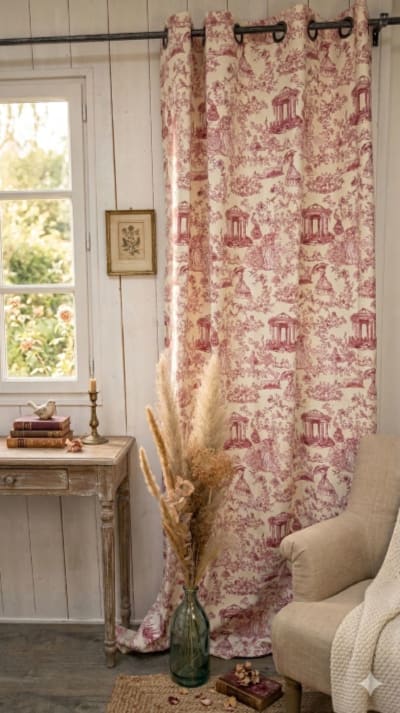 Rideau toile de jouy traditionnelle bordeaux 140x240cm