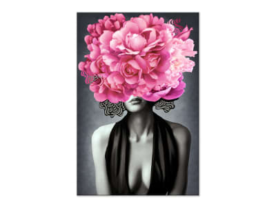 Tableau femme noir et blanc, fleurs colorées - 120 x 80 cm - artgeist
