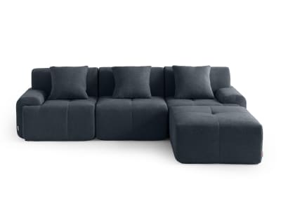 Canapé d'angle 3 places avec méridienne Tissu chenille Bleu gris