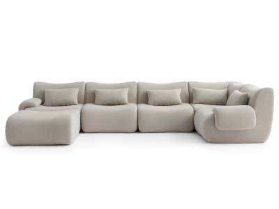 Canapé d'angle 5 places avec méridienne Tissu fine boucle Beige pierre