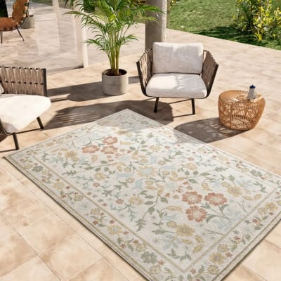 Tapis extérieur motifs floraux beige/multicolore 120x170 cm