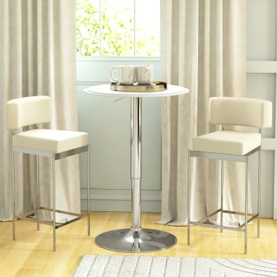 Table de bar bistro chic ronde hauteur réglable métal blanc