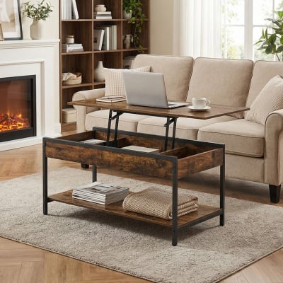Table de café avec plateau relevable 100 x 50 cm marron et noir