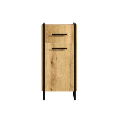 Meuble bas salle de bain 1 porte décor chêne et noir h79 cm