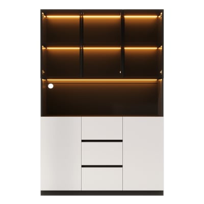 Vitrine haute noire 3 tiroirs en verre trempé avec éclairage LED
