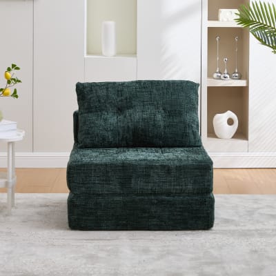 Fauteuil lit pliable vert en chenille avec coussins 79x79x57cm