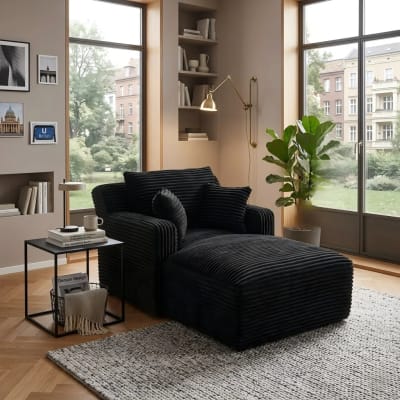 Canapé méridienne lit modulable en velours côtelé noir