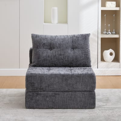 Fauteuil lit pliable gris en chenille avec coussins 79x79x57cm