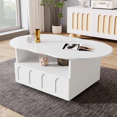 Table basse blanc forme nuage avec tiroir et niche