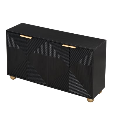 Buffet noir art déco 4 portes sculptées pieds boule, poignées dorés