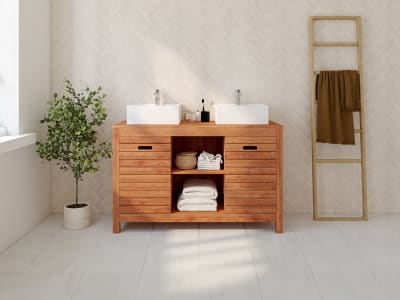 Meuble double vasque acacia naturel foncé