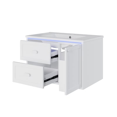 Meubles vasque en céramique avec led à capteur blanc 76x46x51 cm
